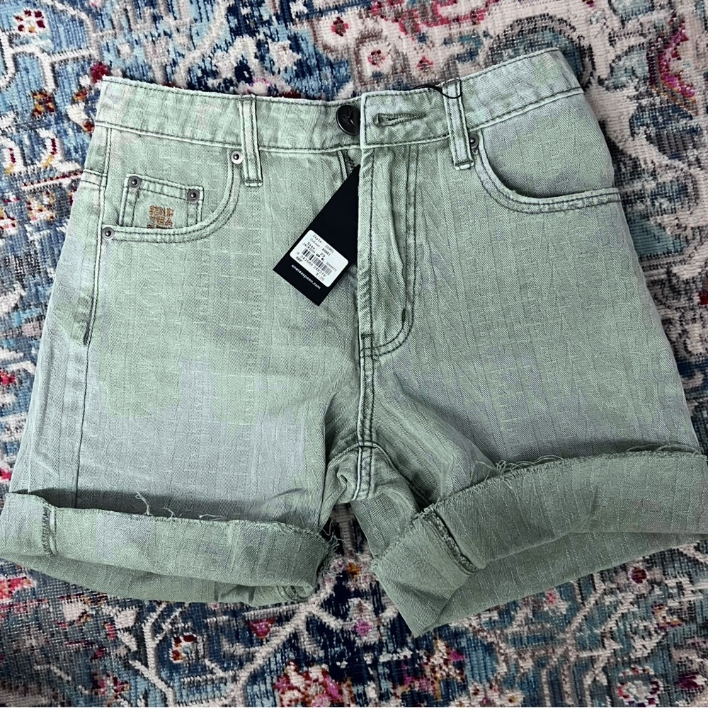 Women's Green Denim Shorts One Teaso